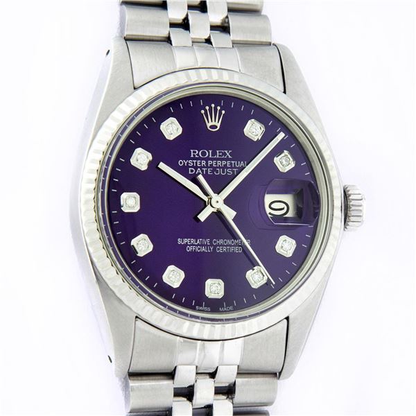 Rolex Men's Stainless Steel Purple Diamond 36MM Datejust Watch