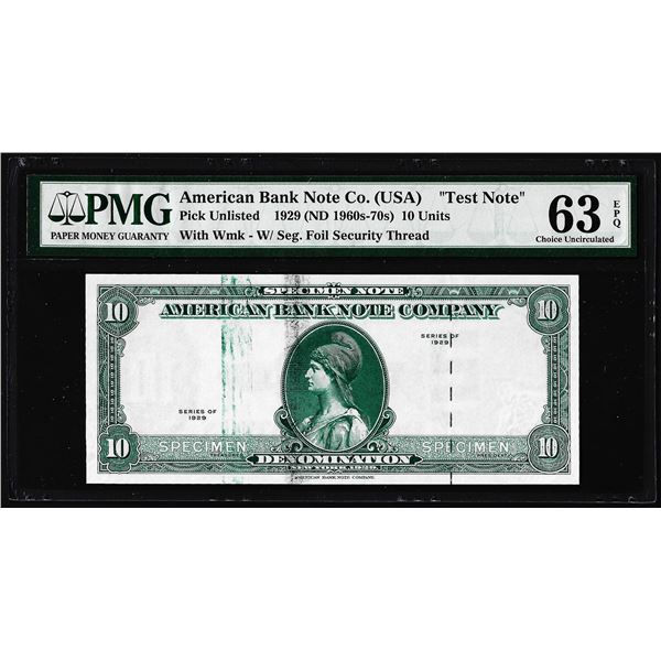 1929 10 Unit American Bank Note Co. "Test Note" PMG Choice Uncirculated 63EPQ