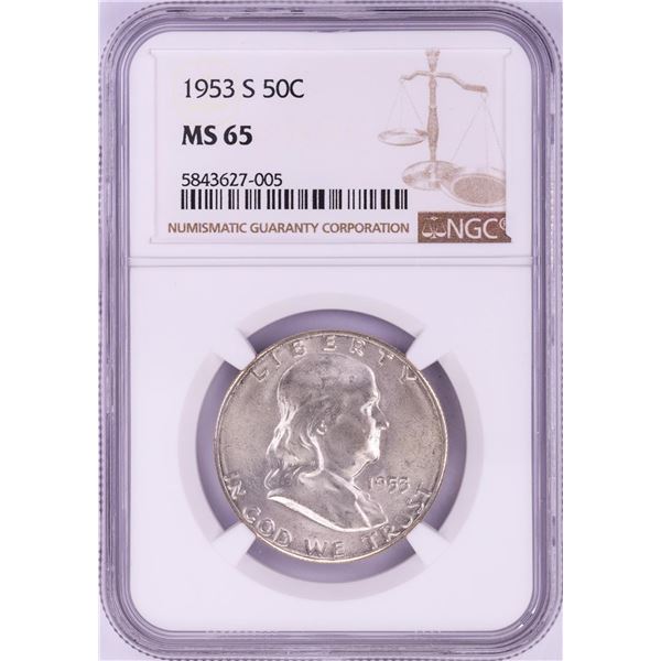 1953-S Franklin Half Dollar Coin NGC MS65