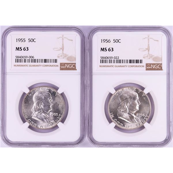 Lot of 1955-1956 Franklin Half Dollar Coins NGC MS63