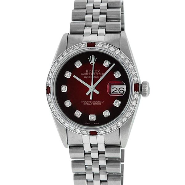 Rolex Men's Stainless Steel Diamond & Ruby Datejust Oyster Perpetual Wristwatch