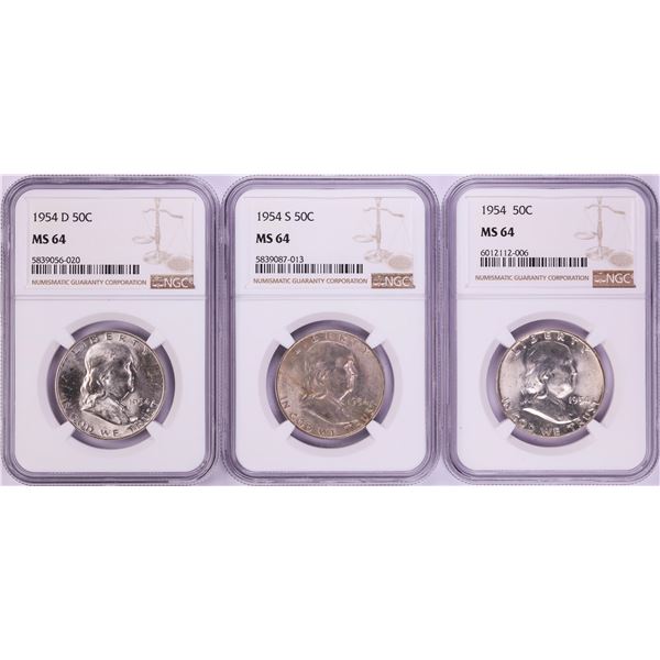 Lot of 1954-P/D/S Franklin Half Dollar Coins NGC MS64