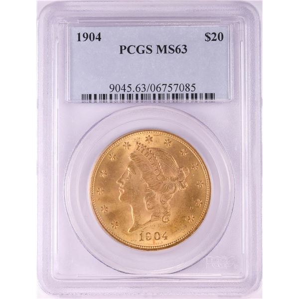 1904 $20 Liberty Head Double Eagle Gold Coin PCGS MS63