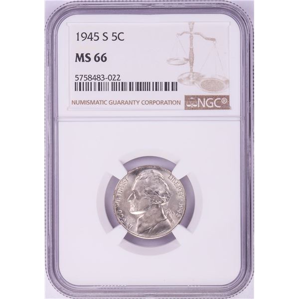 1945-S Jefferson Wartime Silver Nickel Coin NGC MS66