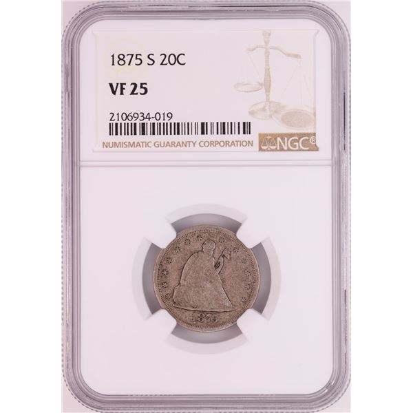 1875-S Twenty Cent Piece Coin NGC VF25