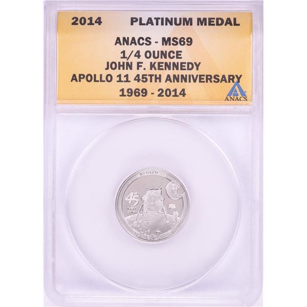 2014 Proof 1/4 oz Platinum JFK Apollo 11 Anniversary Medal ANACS MS69