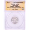 Image 1 : 2014 Proof 1/4 oz Platinum JFK Apollo 11 Anniversary Medal ANACS MS69