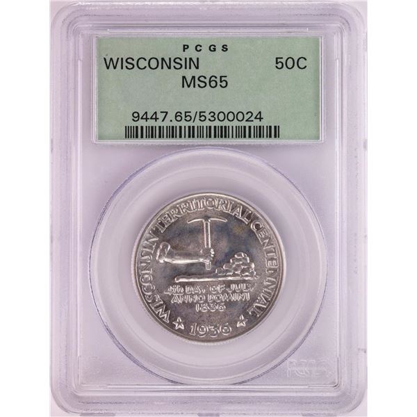 1936 Wisconsin Centennial Commemorative Half Dollar Coin PCGS MS65 Old Green Holder