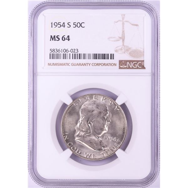 1954-S Franklin Half Dollar Coin NGC MS64