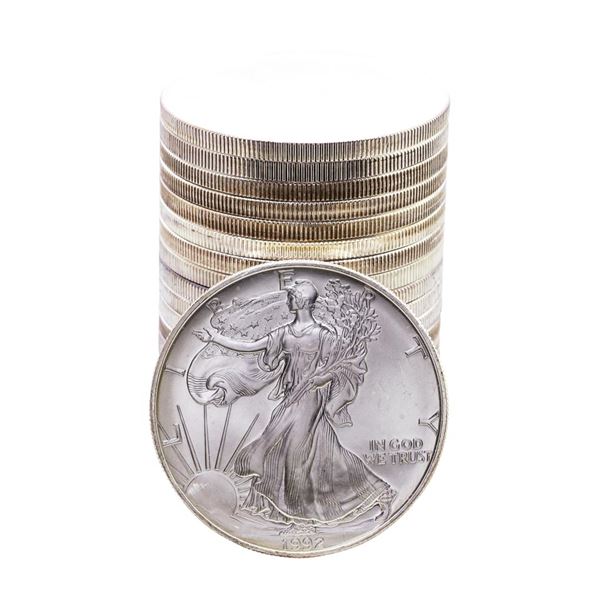 Roll of (20) Brilliant Uncirculated 1992 $1 American Silver Eagle Coins
