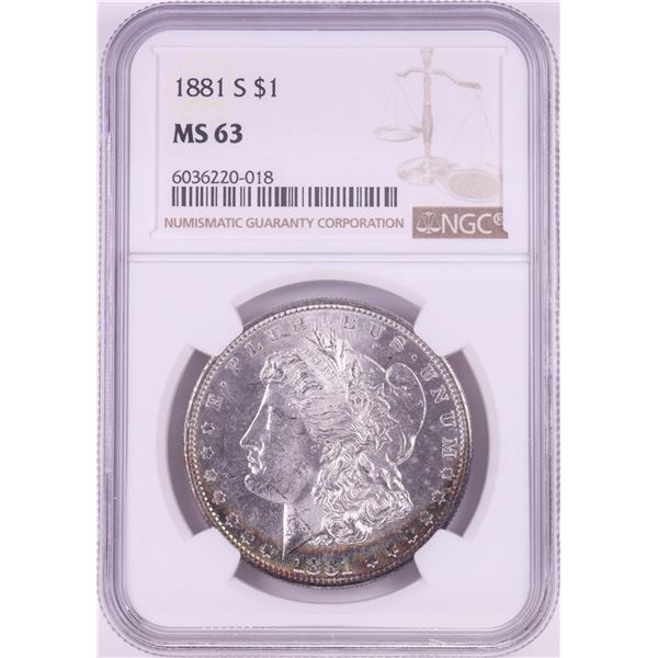 1881-S $1 Morgan Silver Dollar Coin NGC MS63 Nice Toning