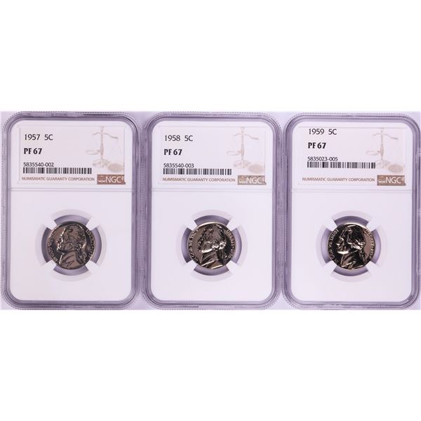 Lot of 1957-1959 Proof Jefferson Nickel Coins NGC PF67