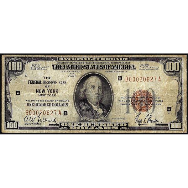 1929 $100 Federal Reserve Bank Note New York