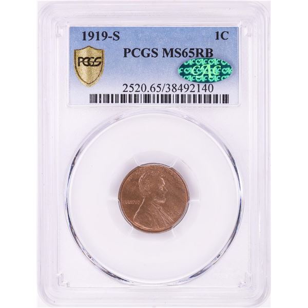 1919-S VDB Lincoln Wheat Cent Coin PCGS MS65RB CAC