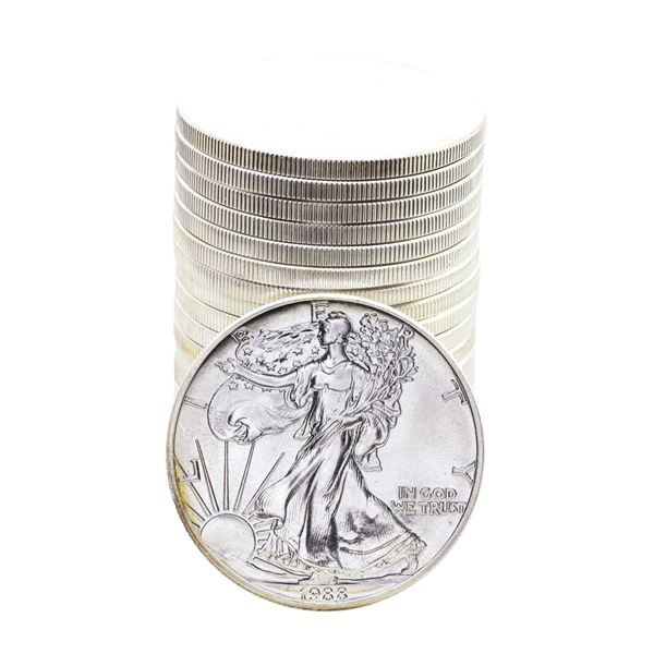 Roll of (20) Brilliant Uncirculated 1988 $1 American Silver Eagle Coins