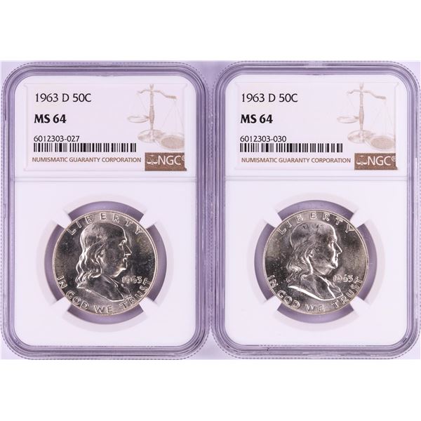 Lot of (2) 1963-D Franklin Half Dollar Coins NGC MS64