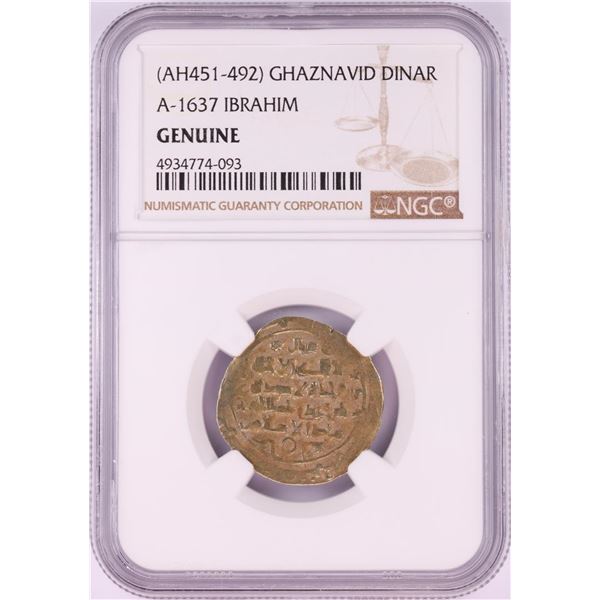 AH451-492 Ghaznavid Dinar A-1637 Ibrahim Gold Coin NGC Genuine