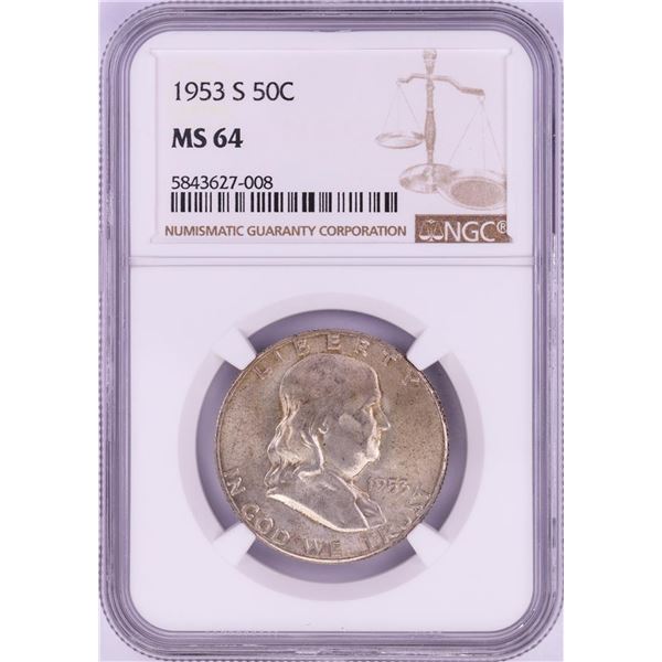 1953-S Franklin Half Dollar Coin NGC MS64