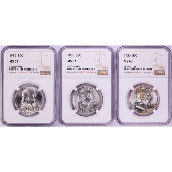 Lot of 1954-1956 Franklin Half Dollar Coins NGC MS63