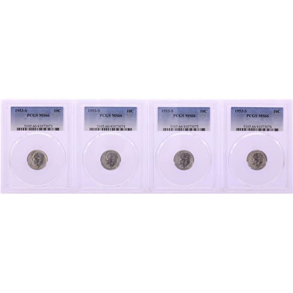 Lot of (4) 1953-S Roosevelt Dime Coins PCGS MS66