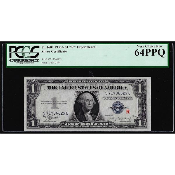 1935A $1 "R" Experimental Silver Certificate Note Fr.1609 PCGS Very Choice New 64PPQ