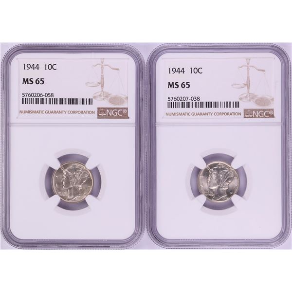 Lot of (2) 1944 Mercury Dime Coins NGC MS65