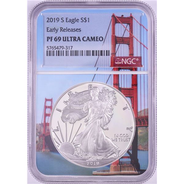 2019-S $1 Proof American Silver Eagle Coin NGC PF69 Ultra Cameo Bridge Core