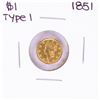 Image 1 : 1851 $1 Type 1 Liberty Head Gold Dollar Coin with Solder