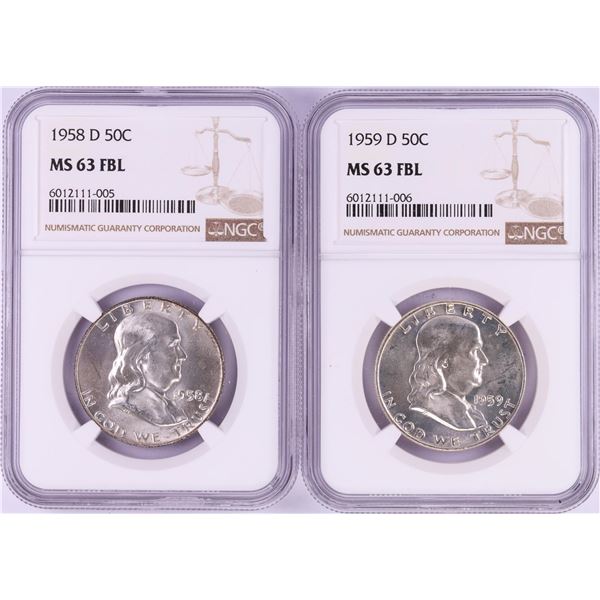 Lot of 1958-D & 1959-D Franklin Half Dollar Coins NGC MS63FBL