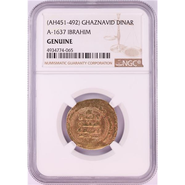 AH451-492 Ghaznavid Dinar A-1637 Ibrahim Gold Coin NGC Genuine
