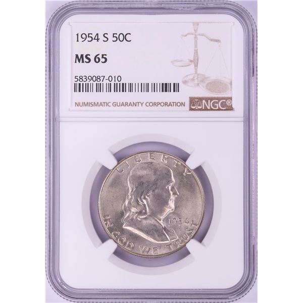 1954-S Franklin Half Dollar Coin NGC MS65
