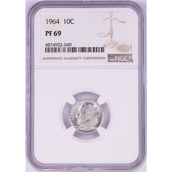 1964 Proof Roosevelt Dime Coin NGC PF69