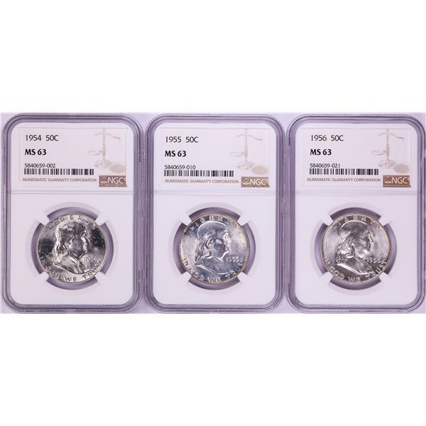 Lot of 1954-1956 Franklin Half Dollar Coins NGC MS63