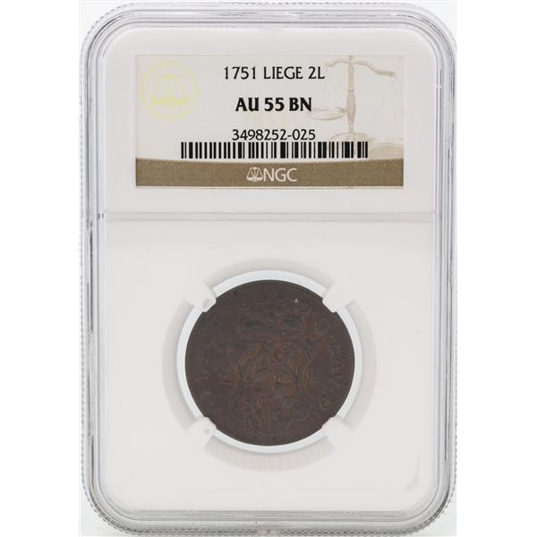 1751 Liege 2 Liards Copper Coin NGC AU55 BN