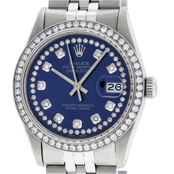 Rolex Men's Stainless Steel Blue Diamond Datejust Oyster Perpetual Wristwatch