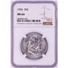 Image 1 : 1955 Franklin Half Dollar Coin NGC MS64