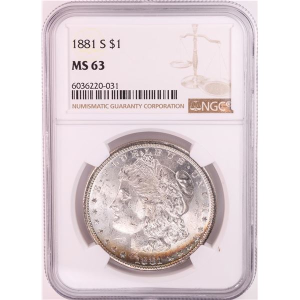 1881-S $1 Morgan Silver Dollar Coin NGC MS63 Nice Toning