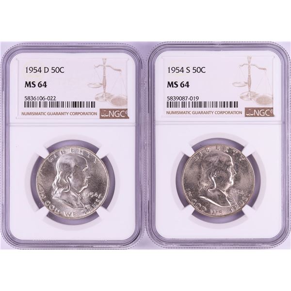 Lot of 1954-S & 1954-D Franklin Half Dollar Coins NGC MS64