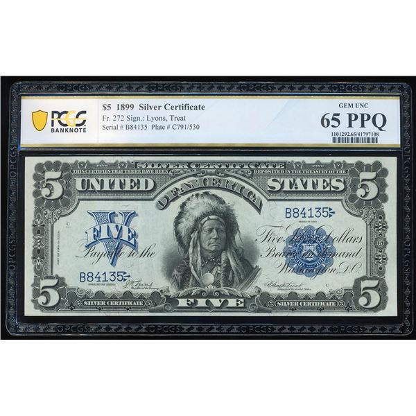 1899 $5 Indian Chief Silver Certificate Note Fr.272 PCGS Gem Uncirculated 65PPQ