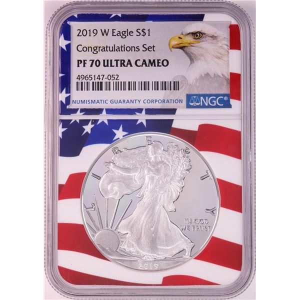 2019-W $1 Proof American Silver Eagle Coin NGC PF70 Ultra Cameo Congratulations Flag
