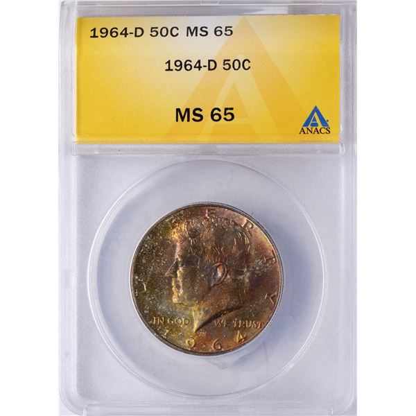 1964-D Kennedy Half Dollar Coin ANACS MS65 AMAZING TONING