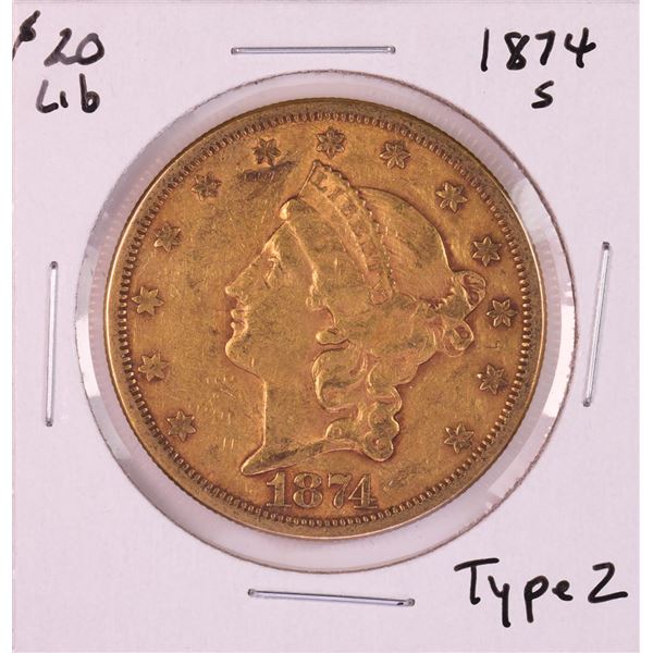 1874-S Type 2 $20 Liberty Head Double Eagle Gold Coin