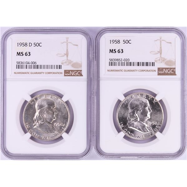 Lot of 1958 & 1958-D Franklin Half Dollar Coins NGC MS63