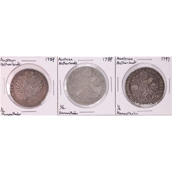 Lot of (3) Austrian Netherlands 1/2 Kronenthaler Silver Coins