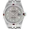 Image 2 : Rolex Men's Stainless Steel Gray Diamond & Ruby Datejust Wristwatch