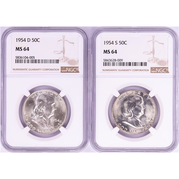 Lot of 1954-S & 1954-D Franklin Half Dollar Coins NGC MS64