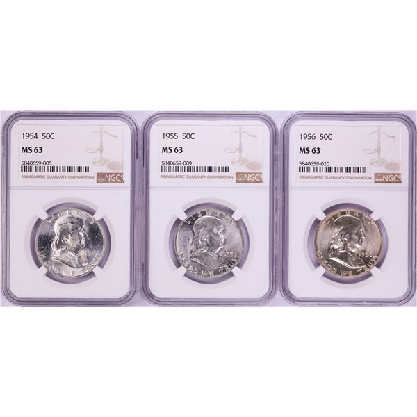 Lot of 1954-1956 Franklin Half Dollar Coins NGC MS63