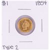 Image 1 : 1854 Type 2 $1 Indian Princess Head Gold Dollar Coin
