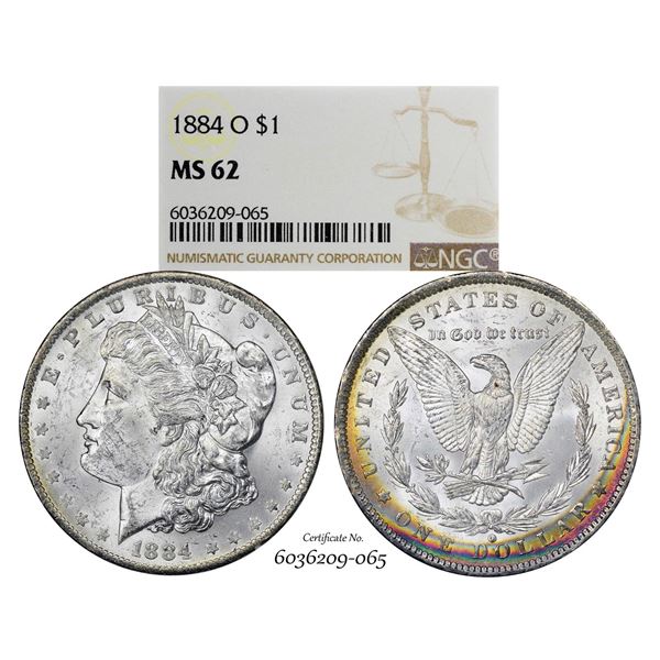 1884-O $1 Morgan Silver Dollar Coin NGC MS62 Great Toning