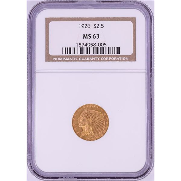 1926 $2 1/2 Indian Head Gold Coin NGC MS63